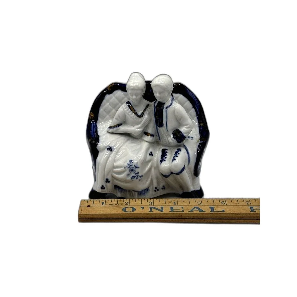 Vintage Blue And White 18th Century Style Victorian Or Colonial Courting Couple